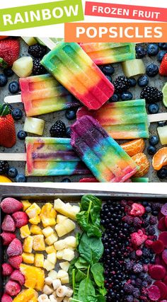 the rainbow popsicles are made with frozen fruit