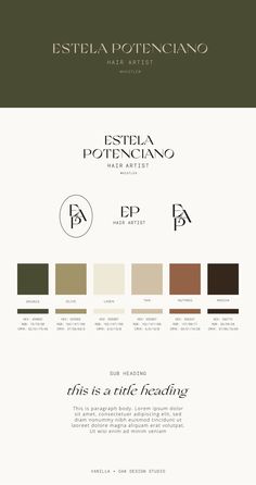 the logo for estela potenciano hair and beauty products, with different colors