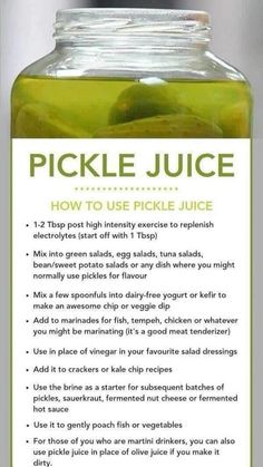 pickle juice in a jar with instructions on how to use it