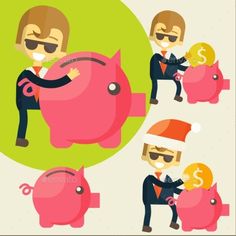Cheerful businessman loves his piggy bank. Success and pig inseparable in business. vector illustration eps 10 Art, Cheerleading, Money Pig, Piggy Bank, Piggy, Pig Illustration, Bank