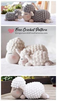 crocheted sheep laying on top of each other