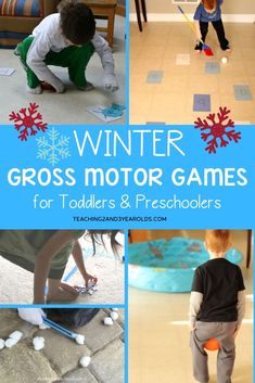 Burn energy while building a variety of important skills with these fun winter gross motor activities! #grossmotor #largemotor #games #action #energy #indoors #outdoors #activities #winter #weather #age2 #age3 #teaching2and3yearolds Activities For Kids, Winter Sports, Motor Skills Activities, Indoor Activities For Toddlers, Gross Motor Skills