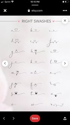 an iphone screen with the words right swashes written in cursive writing