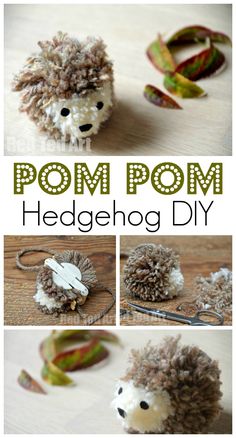 the pom pom hedgehog diy is so cute and easy to make