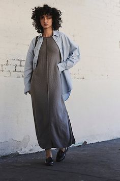 Cozy and effortless, this wear-everywhere maxi from our free-est collection is a true throw-on-and-go staple. **Fit:** Relaxed, shapeless silhouette **Features:** Ultra soft sweater knit, heathered fabrication, dropped shoulders, vented hemline **Why We ❤ It:** Easily thrown over your swimsuit or elevated with sleek sandals, you’ll be reaching for this from this season to the next. Want to see how our FP Creatives are styling this? Read our editorial! | Bri Sweater Maxi Dress by free-est at Free Ideas, People, Inspiration, Jumpers, Sweaters, Sweater Maxi Dress, Sweater Set, Dress With Sweater Over It