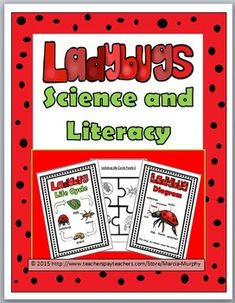 the ladybugs science and literature book is shown in red, black and white