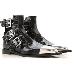 Black, On Sale in Outlet, Made in Italy, Pointed Toe, Buckles Closure, Leather Lining, Leather sole with rubber heel pad,  Leather, Womens Shoes: Alexander McQueen Boots for Women, Booties, Boots, Other Colors: Ivory, Available Sizes: 36, 37, 38, 39, Item Code: 571303-whv7c-1090." Boots, Footwear, Alexander Mcqueen, Shoes, Women, Mcqueen, Sci Fi Boots, Zapatos, Alexander
