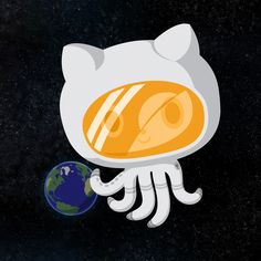 an image of a cartoon character floating in space with the earth behind it and jellyfish on its back