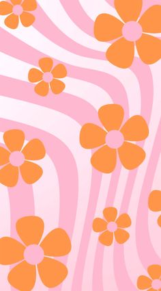 an orange flower on a pink and white background