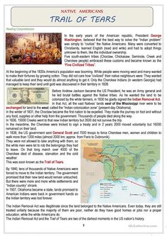 an article about the trail of tears with pictures and text on it's page