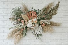 Flynn Skye Tropical Edgy Boho Floral Design with Pampas Grass and Monstera Leaves Floral Arrangements, Tropical Floral, Boho Floral, Flower Wall