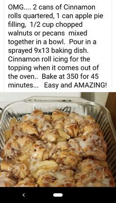 a pan filled with cinnamon rolls on top of a counter next to an email message