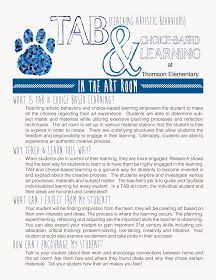 an article about tab and learning in the art room with blue paw prints on it