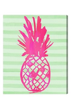 a pink pineapple on a green striped background
