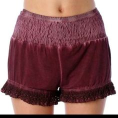 These Burgundy Shorts Have An Elastic Waist For Comfort And Ruffle Trim For Style. They Look Super Cute With A Coordinating Top And Look Great Year-Round.