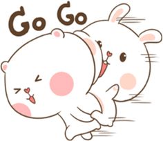 TuaGom: pegatina oso y conejo hinchado # 9450785 Cute Kawaii Animals, Cute Chibi, Cat Love, Rabbit Sticker, Cute Cartoon Images, Chibi Cat