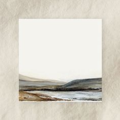 an abstract painting with white and grey colors on the water's edge is shown