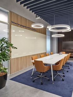an office meeting room with chairs and tables