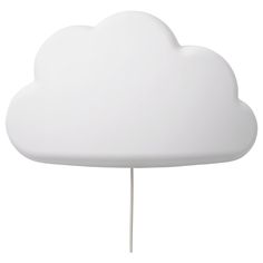 a white cloud shaped object sitting on top of a wooden stick in front of a white background
