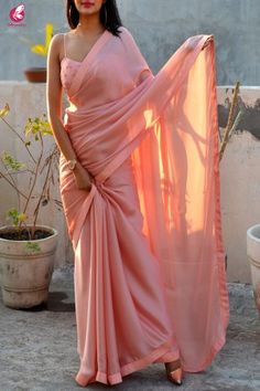Peach Silk Georgette Dupion Silk Taping Saree Hyderabad, Designer Saree Blouse Patterns, Saree Blouse, Saree Styles