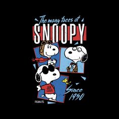 the many faces of snoopy t - shirt design by frank vandermeer