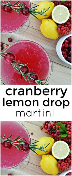cranberry lemon drop martini with rosemary garnish