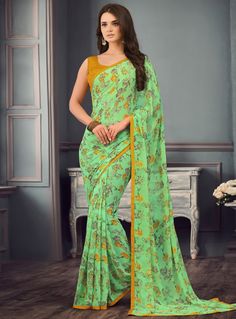 Light Green Georgette Festival Wear Saree 133057 Soft Silk Sarees, Raw Silk Fabric, Green Saree
