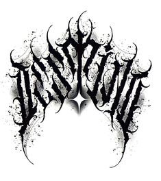 a black and white drawing of an ornate design on a white background with spray paint