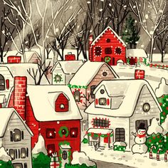 "1 of 23 Christmas art prints featuring original art by children's illustrator, Renée Kurilla! You'll get: -One 5\"x5\" high quality art print on heavy cardstock -Extra cozy winter vibes in your house All prints are signed and packaged in a clear sleeve for safe travels. *No frames included!*" Christmas Town