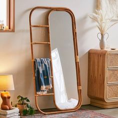 Ria Boho Style Leaning Rattan Mirror (H152 x W79 x D3cm) Diy, Ikea, Decoration, Inspo