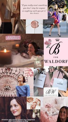 a collage of photos with the words b for waldorf on them and pictures of women in dresses