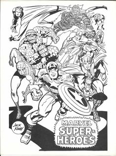 an old comic book cover with the avengers and captain america characters in black and white