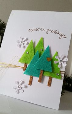 Carte de Noël - Sapins feutrine Christmas Crafts, Christmas Card Crafts, Christmas Cards To Make, Handmade Christmas