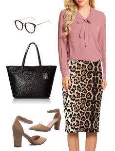 Leopard Print Skirts That are Safe to Wear to Work | Creative Fashion Clothes Combinations, Outfit Combinations