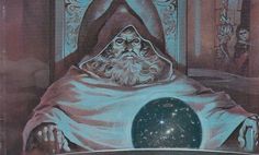 an image of a wizard in the middle of a bed with a blue ball on it