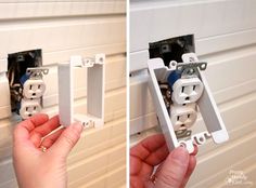 two pictures of the same electrical outlet and one showing how to wire an outlet in it