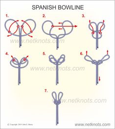 How to tie a Spanish Bowline animated and illustrated by NetKnots Scout Knots, Knot Tying Instructions, Knut, Ropes