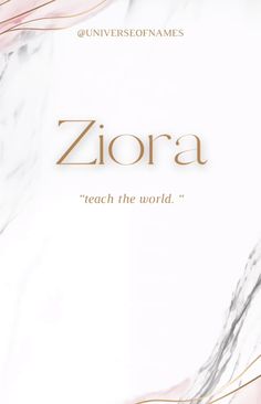 a white marble background with the word zora in gold lettering on top of it