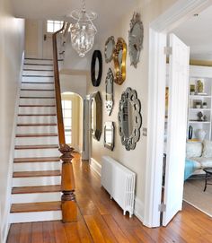 Before and After: A Victorian Staircase Gets a Facelift - GoodHousekeeping.com Home, Decoration, Elle Décor, Interior Design, Mirror Gallery Wall, Dark Hallway, Living Spaces