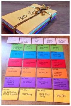 a book with colorful sticky notes attached to it and an image of a note pad