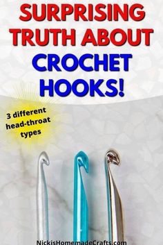 there are three crochet hooks on the cover of this book, and one is blue