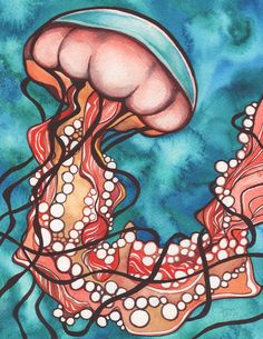 Tamara Phillips — jellyfish Jellyfish Art, Jellyfish Painting, Fish Art, Seashell Painting, Sea Life Art, Art Prints