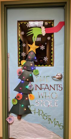 this is an image of a door decorated for christmas