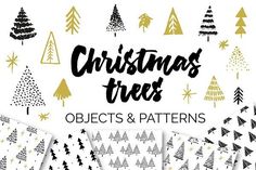 christmas trees and stars in black and white with the text, ` christmas tree objects & patterns '