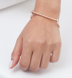 The Rose Gold Thin Screw Cuff's delicate blush tint gives the industrial-chic look a feminine twist. Industrial Chic, Industrial, Cuff Bracelet, Delicate Bracelet, Cuff