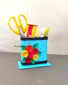 Pen stand , diy , how to make , pen stand making from waste Planters, Craft, Waste, Box, Pen, Planter Pots
