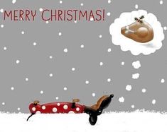 a christmas card with a dachshund and santa's sleigh