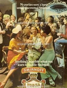 an advertisement for smirnoff beer featuring women in dresses and men in hats