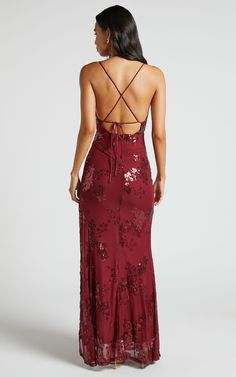 You’ll never want to take off our Out Till Dawn Dress! Featuring a deep V-neckline, low back, and sensual thigh-high split, this bombshell party dress is sure to make a statement. An outer layer of fine mesh embellished with sequins in an opulent floral pattern rounds out this glamorous look. Pair this maxi with sky-high heels and stay out till dawn!Shop all Showpo.Product Details Invisible zip with hook-and-eye closure on centre back Self fastening shoulder straps that cross over at back Prom, Ideas, Centre, Mesh Prom Dress, Backless Prom Dresses, Lace Prom Dresses, Split Dress Thigh, Burgundy Floral Dress, Prom Dresses Blue