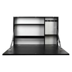 a black and white book shelf with three shelves